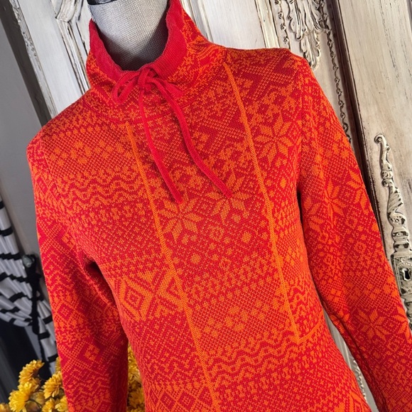 Woolrich Vintage Cozy Old Red Patterned Women's Funnel Neck Sweater - Picture 2 of 13